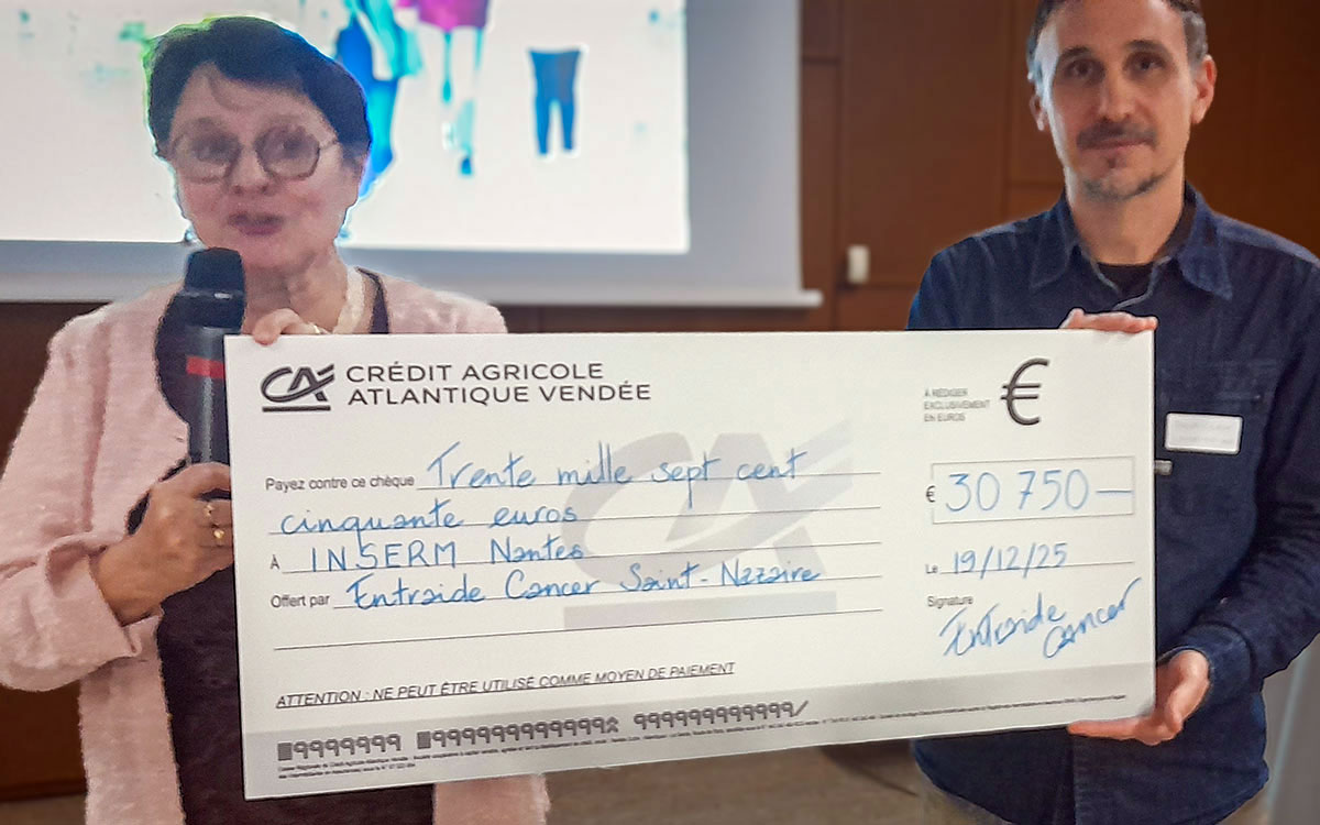 Saint-Nazaire : Entraide Cancer remet 30 750 € à l’INSERM pour la recherche contre le cancer